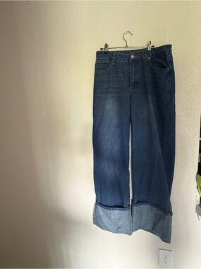 Wide Leg Women's Jeans - Dark Blue